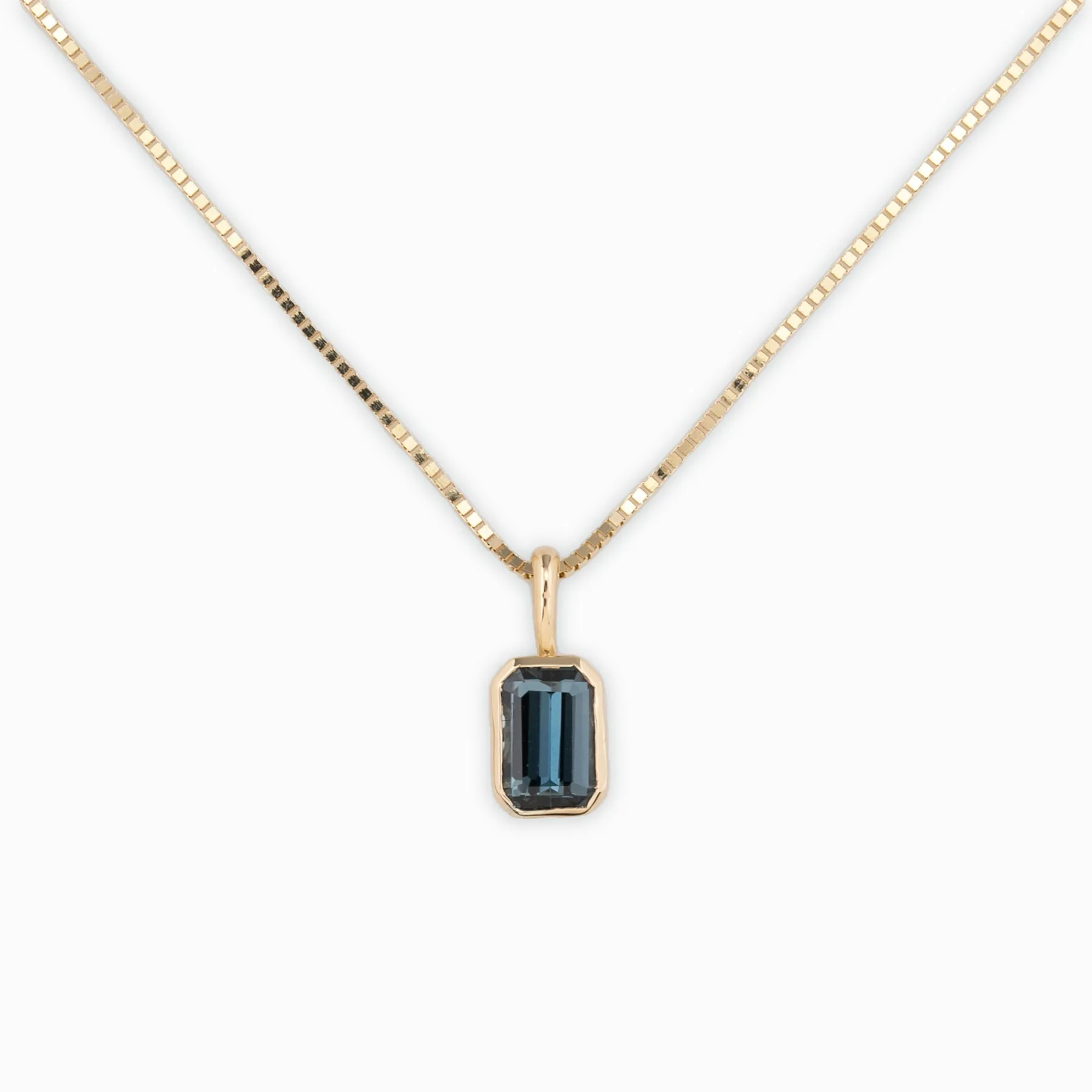 Patia Necklace Dark Teal Blue Montana Sapphire, 14K Yellow Gold (One of a kind)