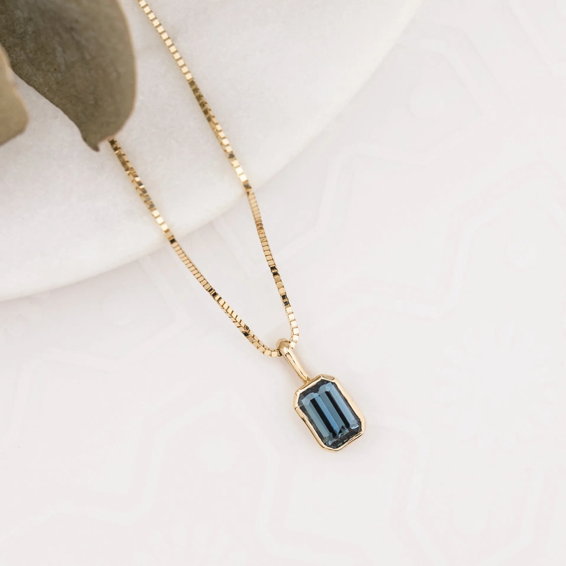 Patia Necklace Dark Teal Blue Montana Sapphire, 14K Yellow Gold (One of a kind)