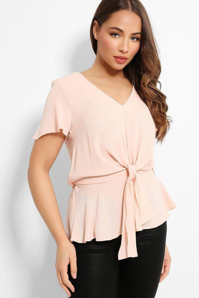 Peach Knit Front Detail Top