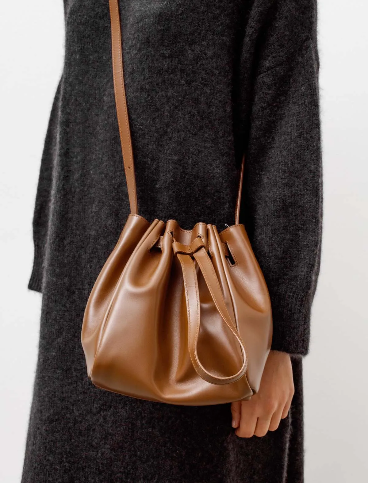 Pleated Bucket Bag - Africa Brown