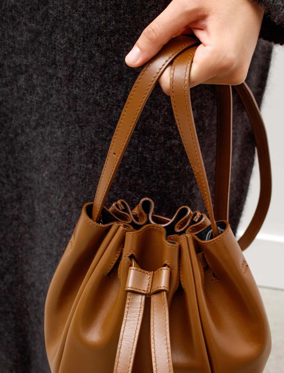 Pleated Bucket Bag - Africa Brown