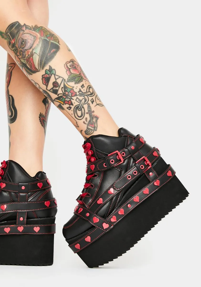 Qozmo Bondage Red Heart Platform Sneakers-