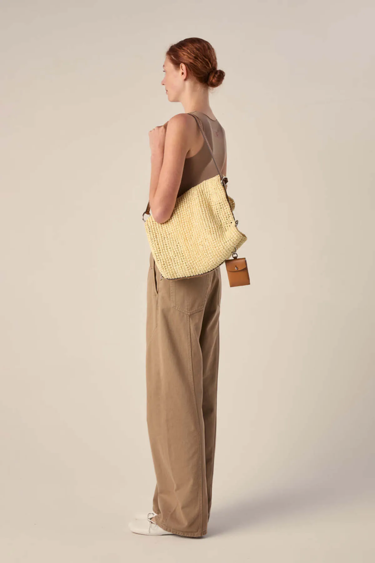 Raffia Bucket Bag - Light Beige