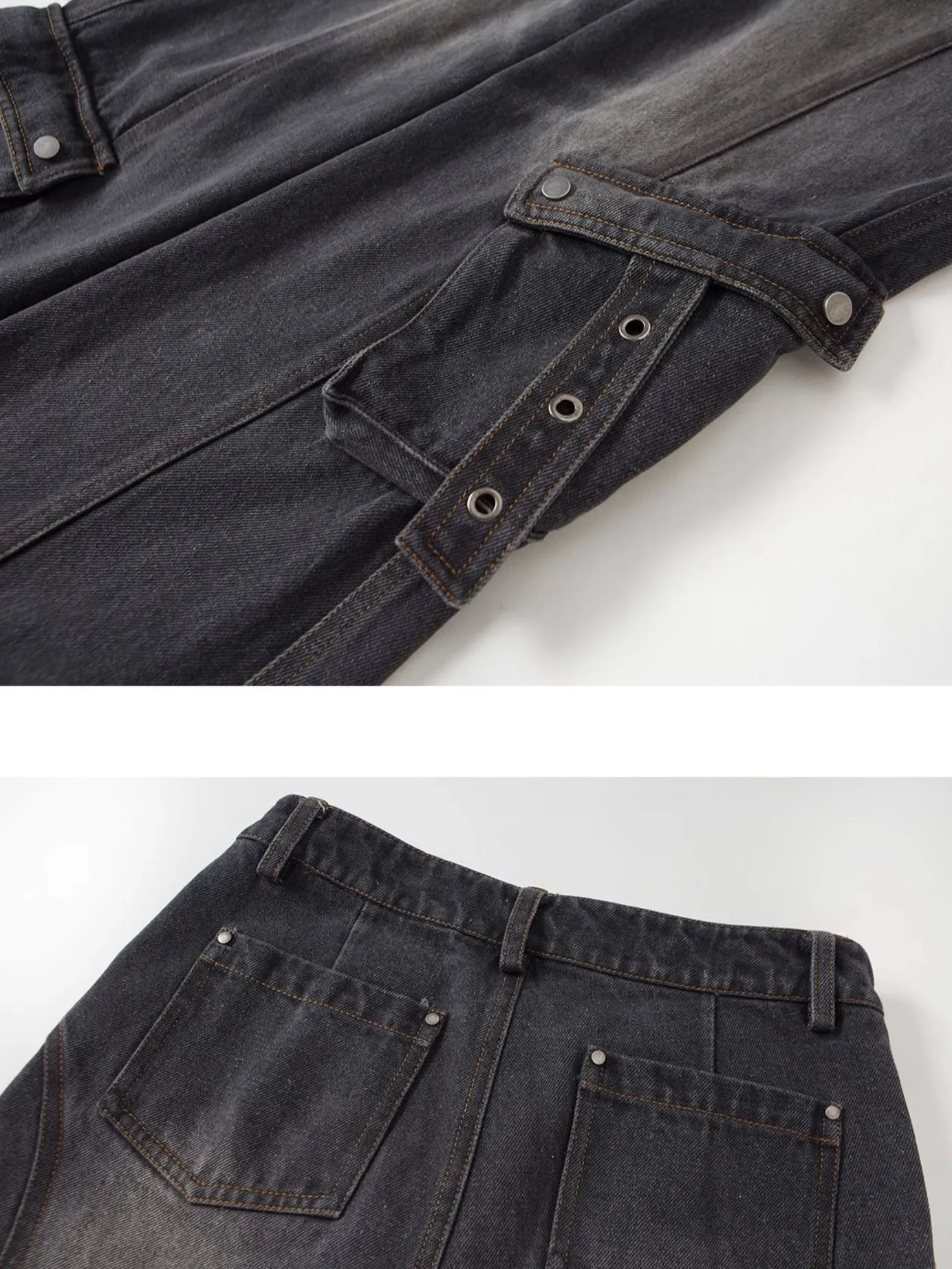 Raw Edge Flap Pocket Flare Jeans