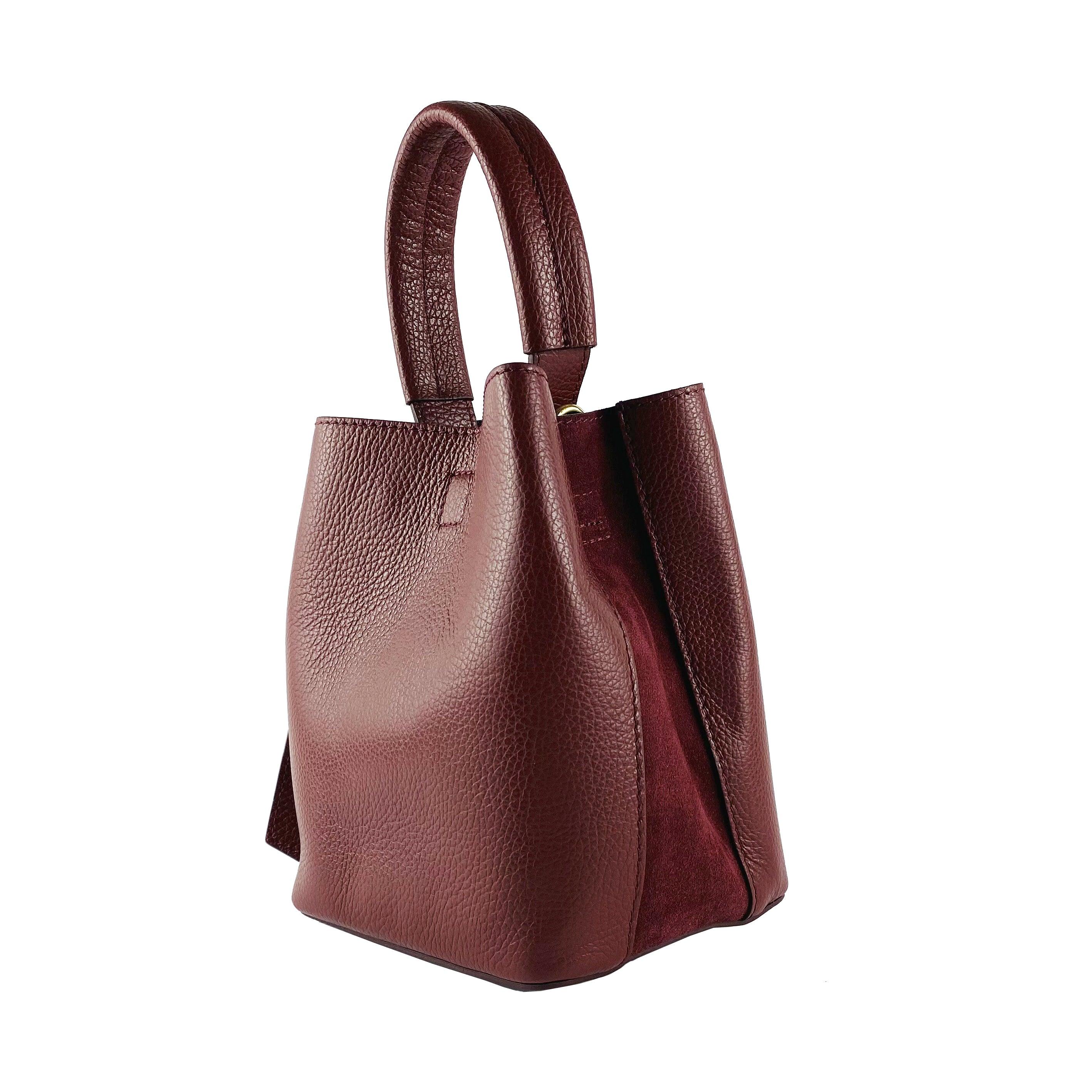 RB1006X | Bucket Bag with Shoulder Bag in Genuine Leather | 16 x 14 x 21 cm