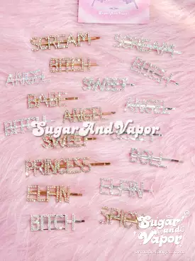 Rhinestone Statement Words Hair Pins (Drippin Glam Damn...)