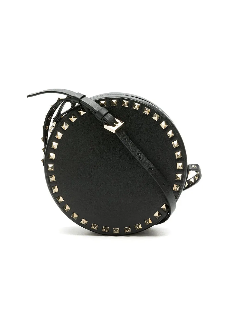 Round Rockstud Crossbody Bag in Shiny Leather