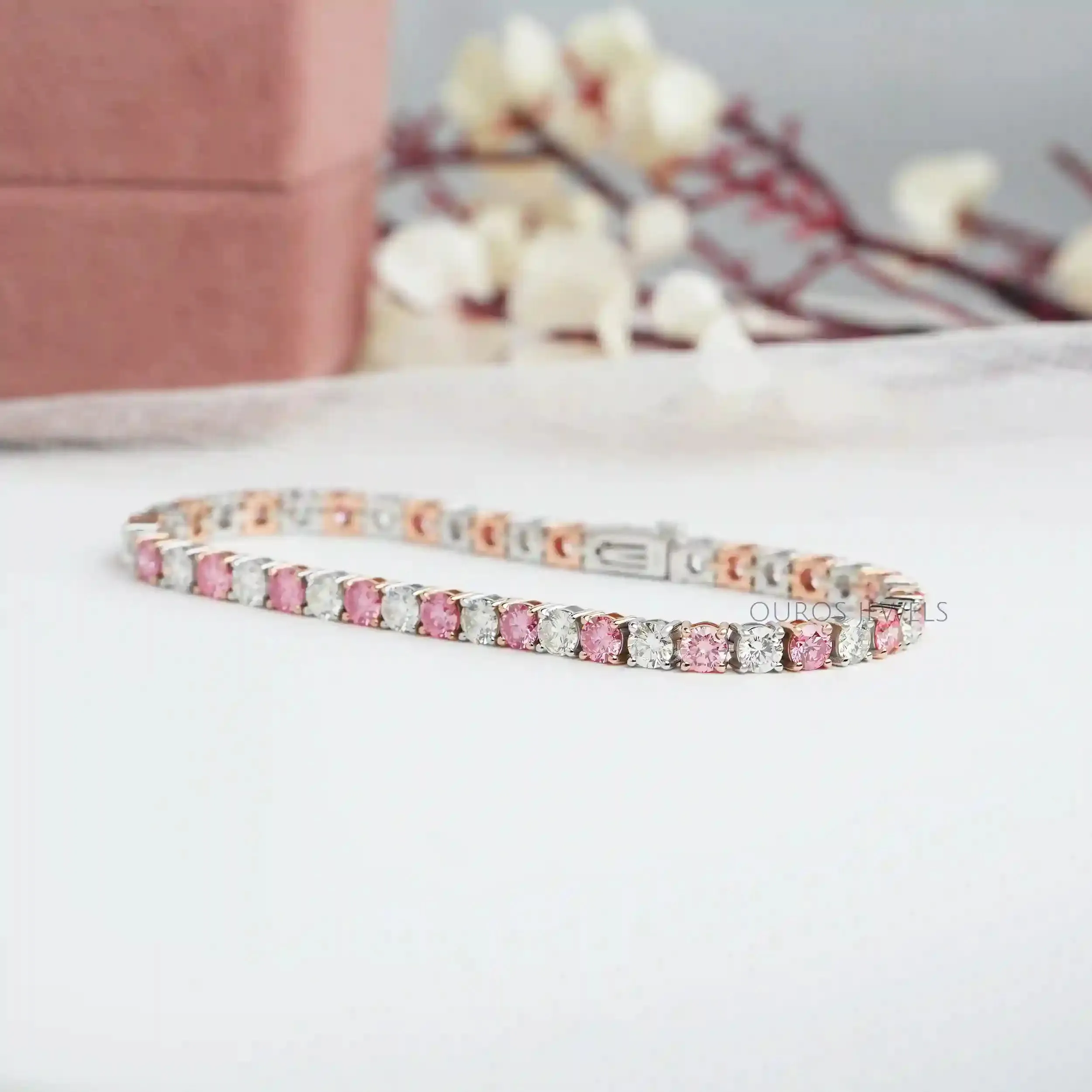 Round Shape Tennis Bracelet with Fancy Color Diamonds