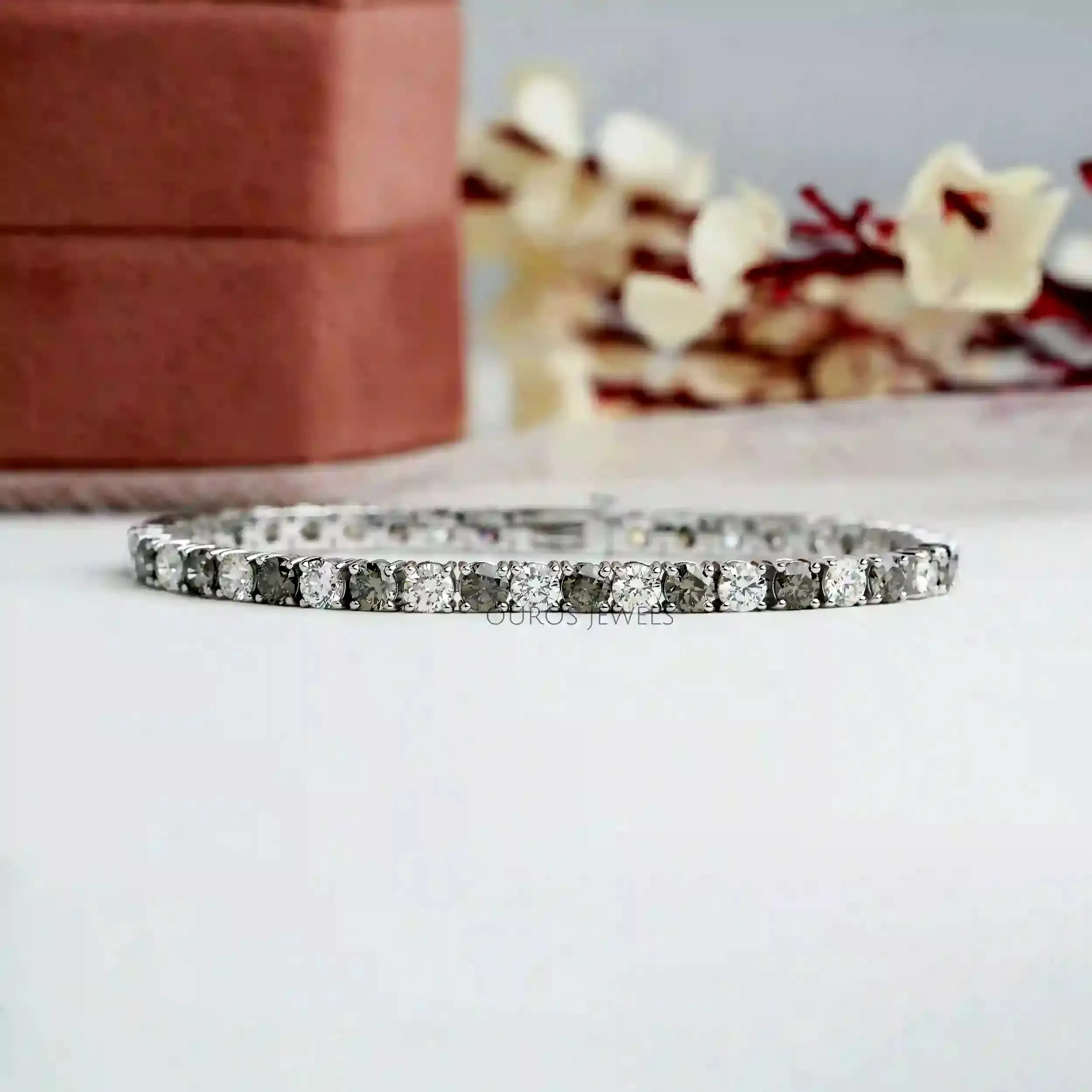 Round Shape Tennis Bracelet with Fancy Color Diamonds