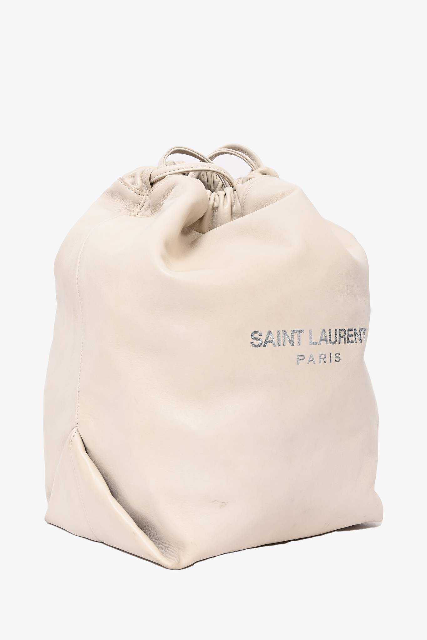 Saint Laurent 2019 Light Grey Leather 'Teddy' Bucket Bag With Suede Pouch