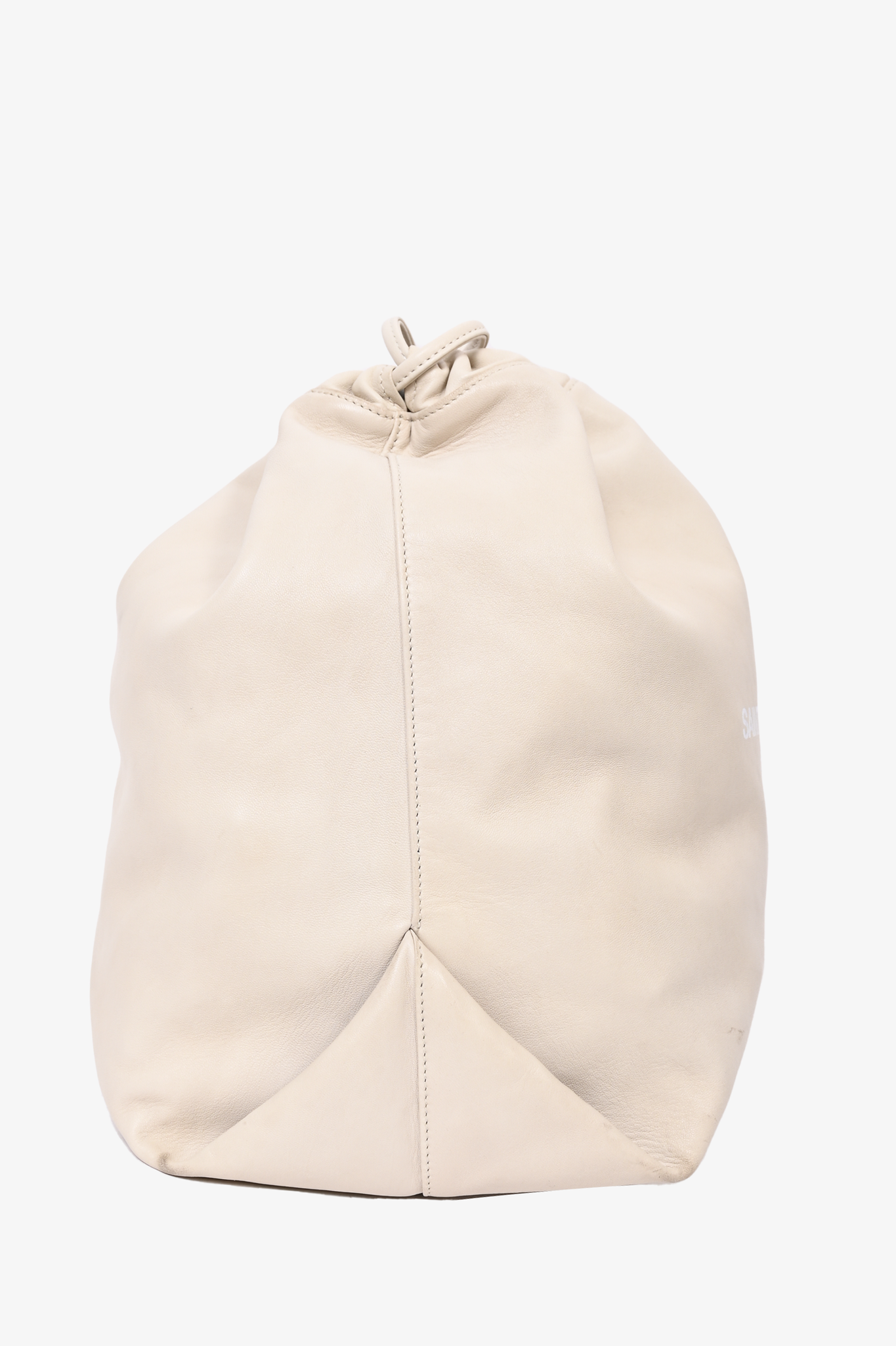 Saint Laurent 2019 Light Grey Leather 'Teddy' Bucket Bag With Suede Pouch