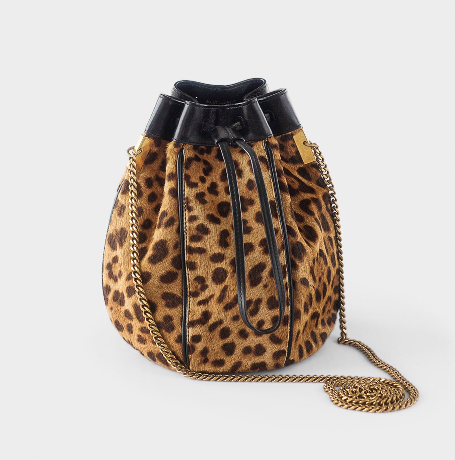 SAINT LAURENT - TALITHA LÉOPARD PRINT FUR BUCKET BAG