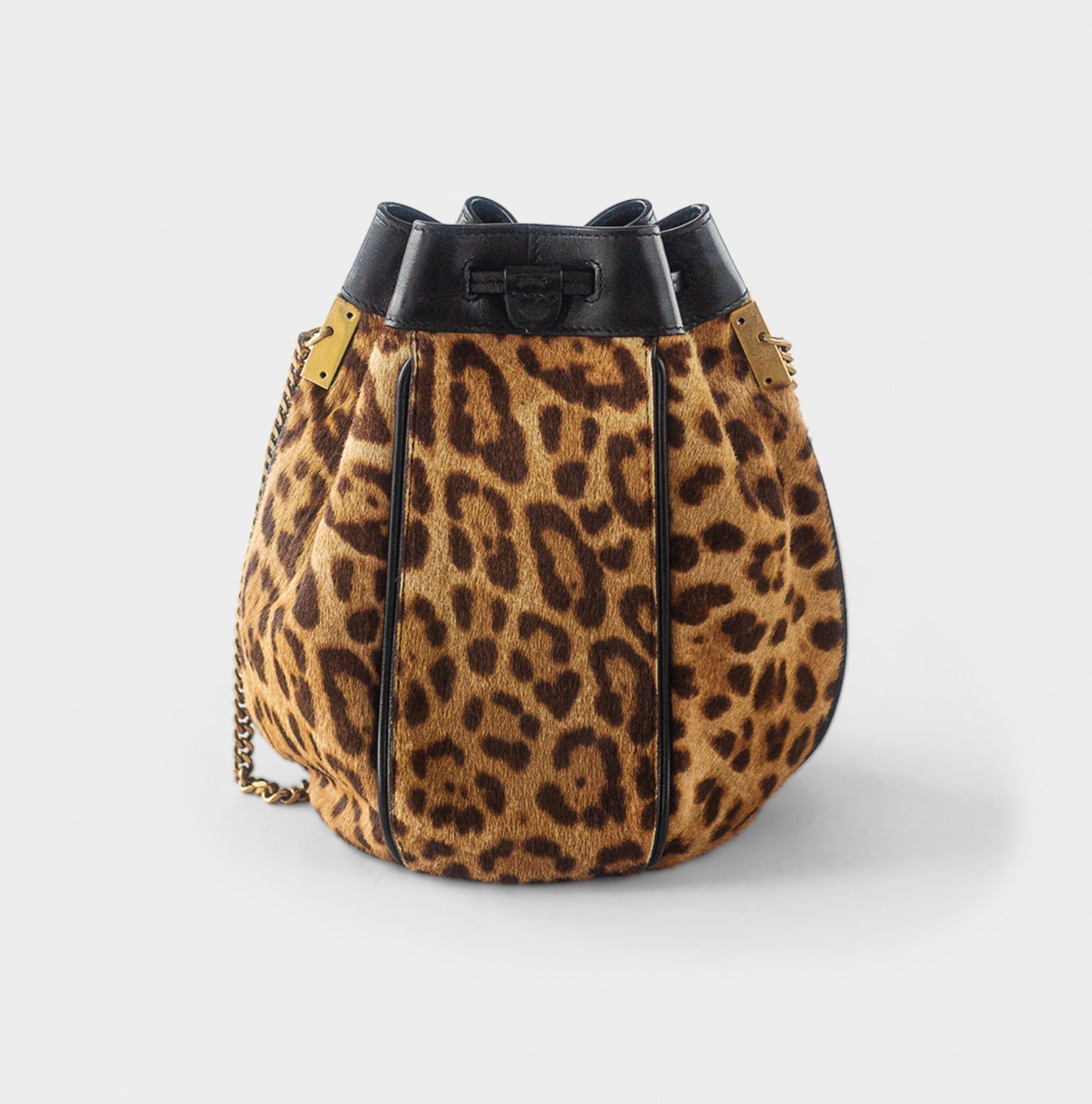 SAINT LAURENT - TALITHA LÉOPARD PRINT FUR BUCKET BAG