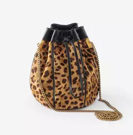 SAINT LAURENT - TALITHA LÉOPARD PRINT FUR BUCKET BAG