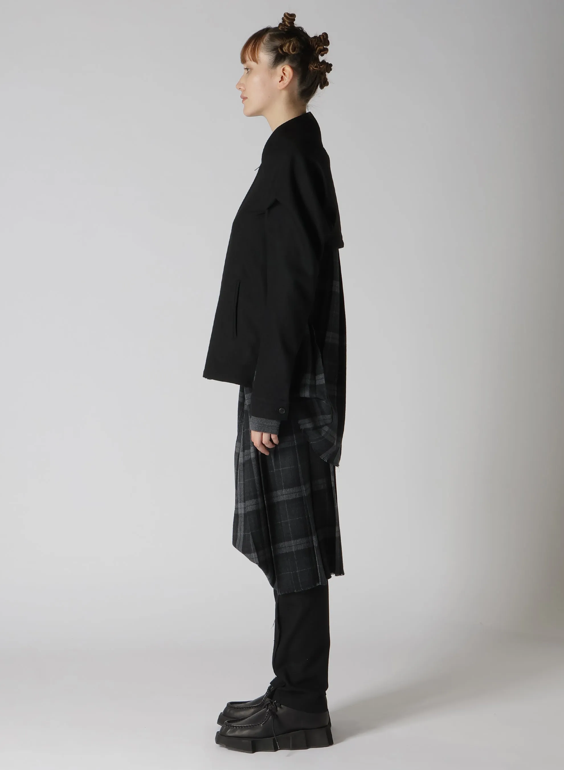 SERGE + PLAID COMBI BACK PLEATED JACKET