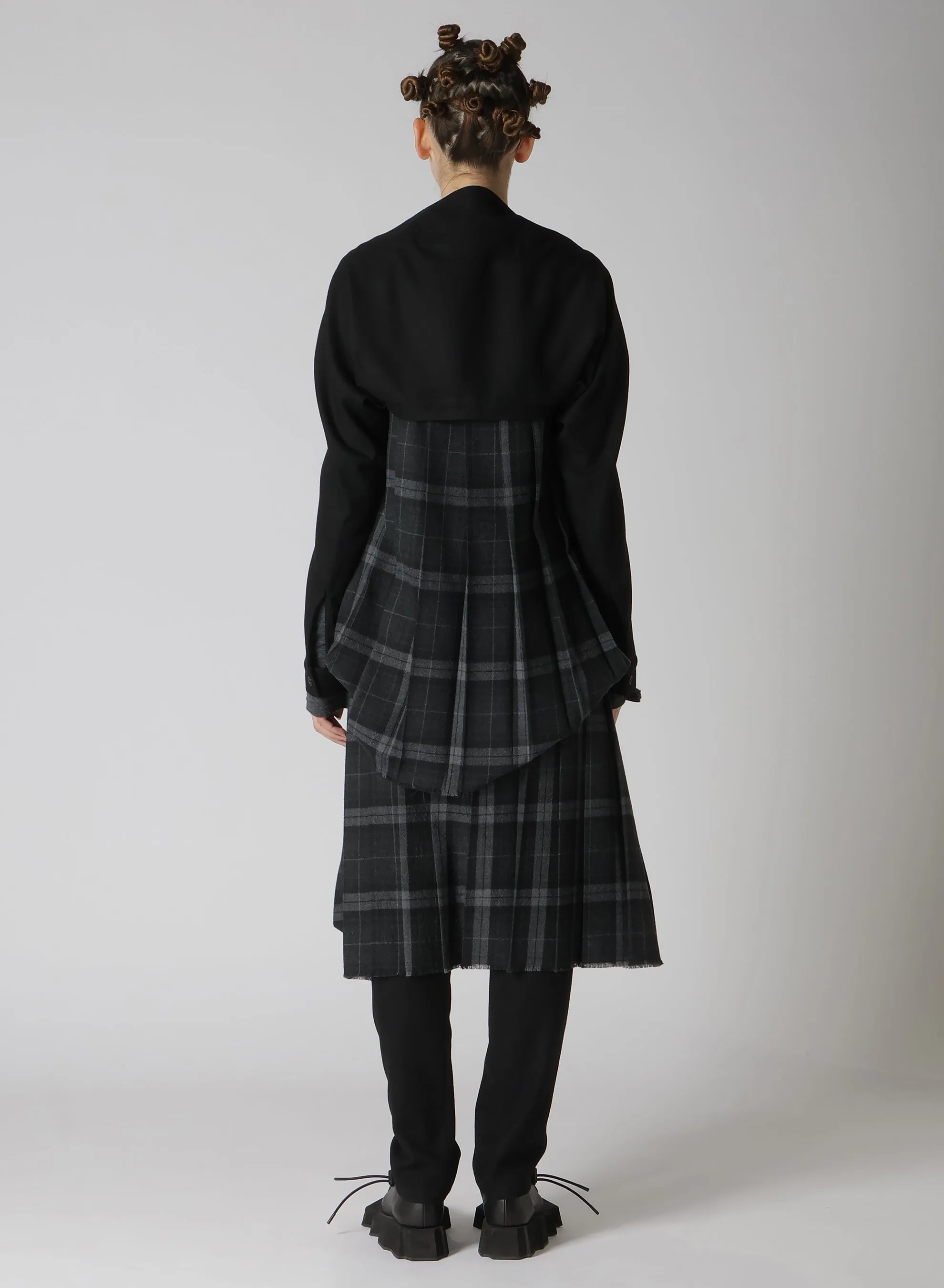 SERGE + PLAID COMBI BACK PLEATED JACKET