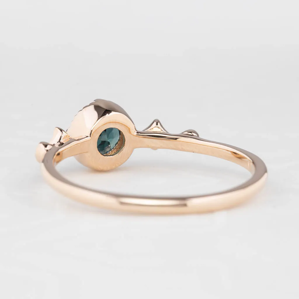 Stella Ring 5mm 0.60ct Deep teal blue Queensland Sapphire 14K Rose Gold