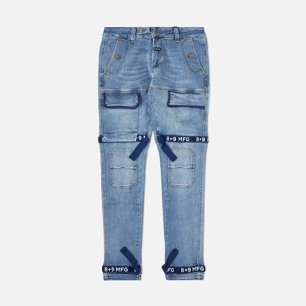 Strapped Up Slim Utility Medium Washed Jeans Navy