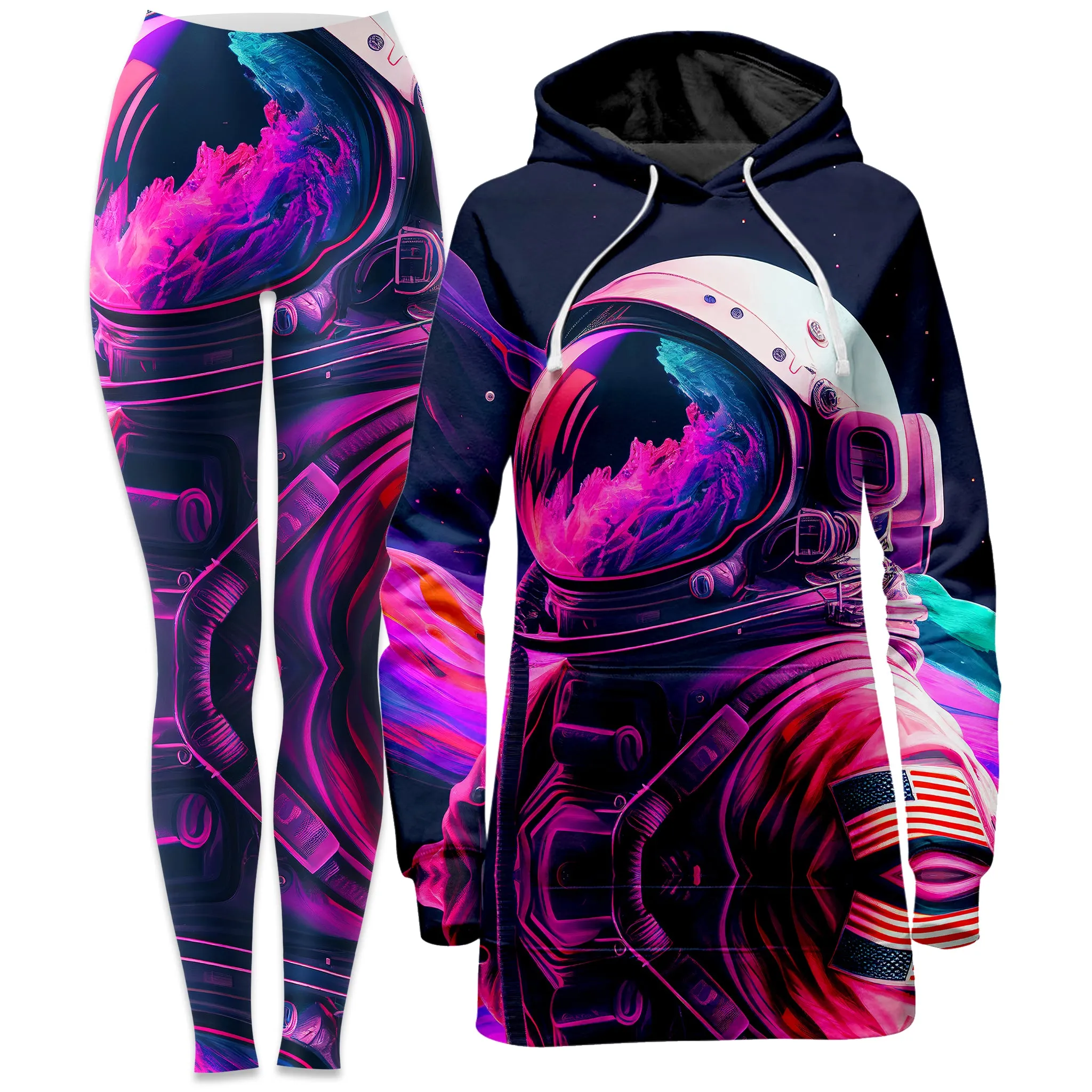 Synthwave Astronaut Hoodie Dress and Leggings Combo