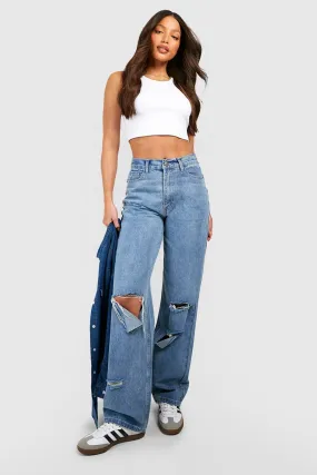 Tall Ripped Knee Mid Rise Baggy Boyfriend Jeans