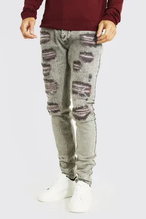 Tall Skinny Stretch Rip & Repair Jeans | boohooMAN UK