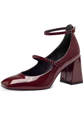 Tamaris Estella Patent Vegan 60's Pumps Merlot Wine