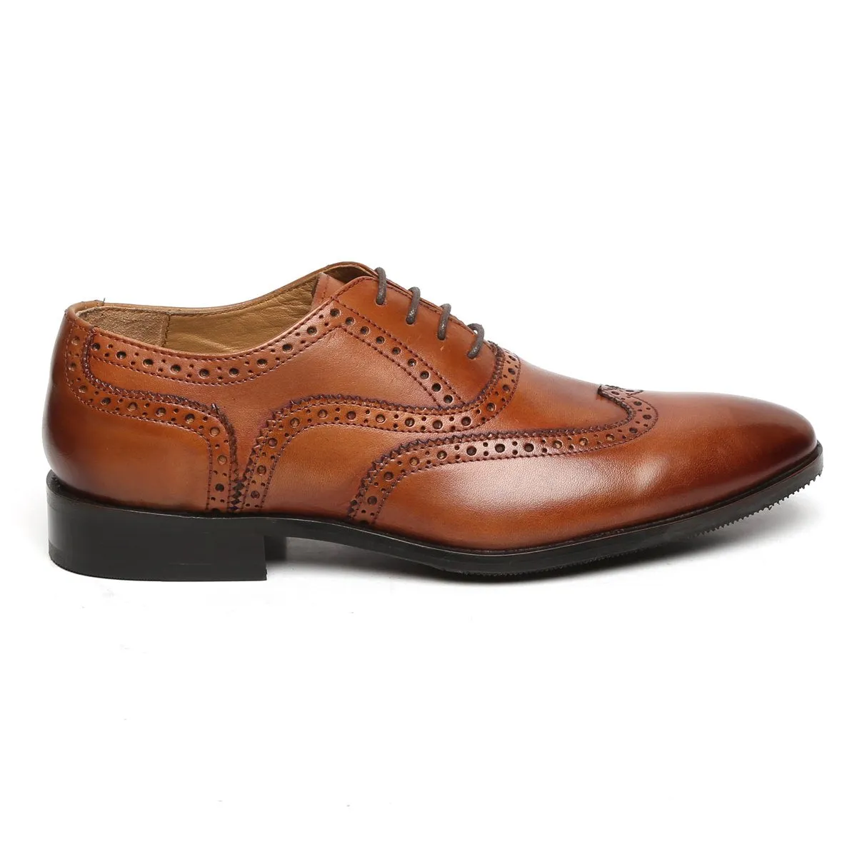 Tan Full Wingtip Brogue Oxfords Leather Shoe With Rubber Sole By BRUNE & BARESKIN