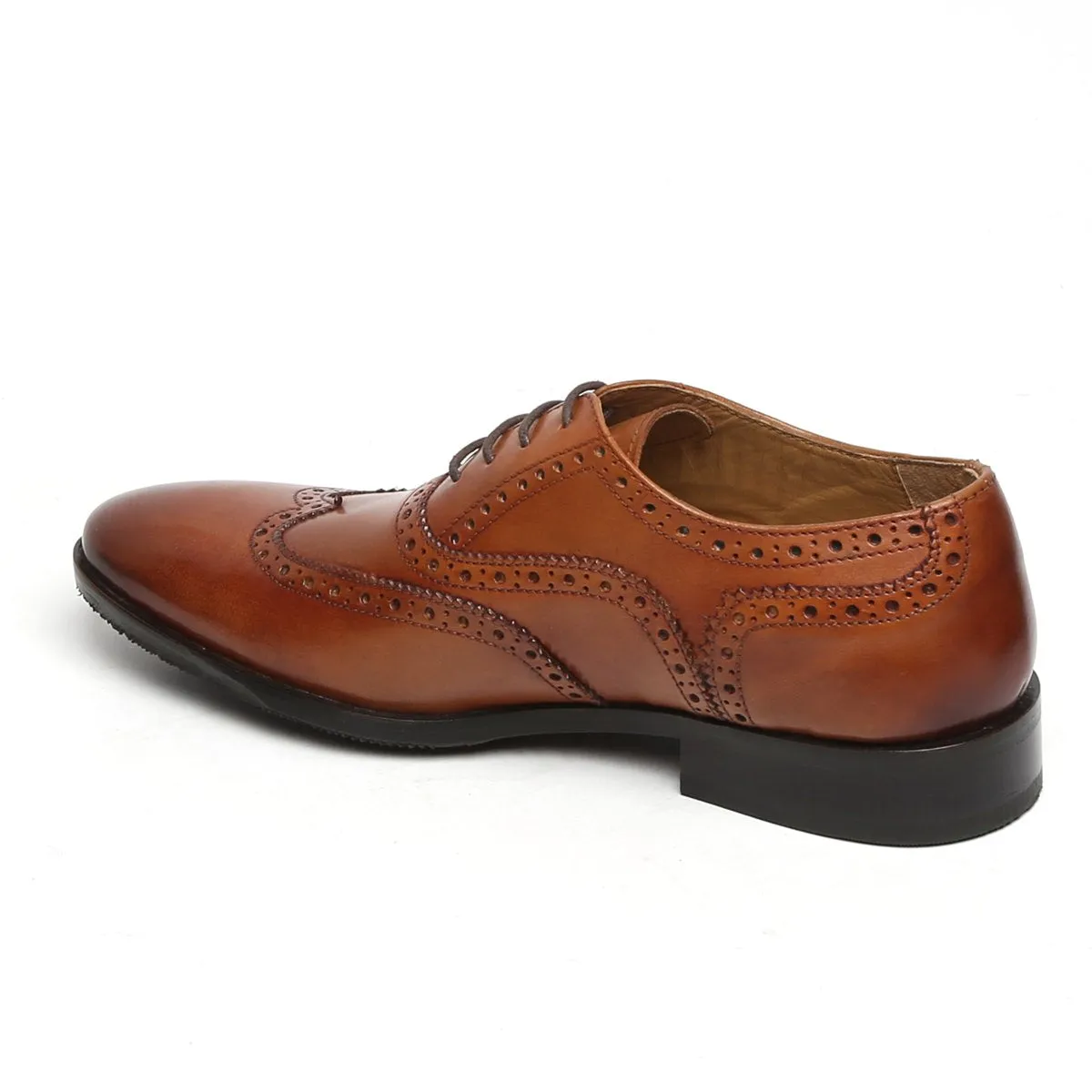 Tan Full Wingtip Brogue Oxfords Leather Shoe With Rubber Sole By BRUNE & BARESKIN