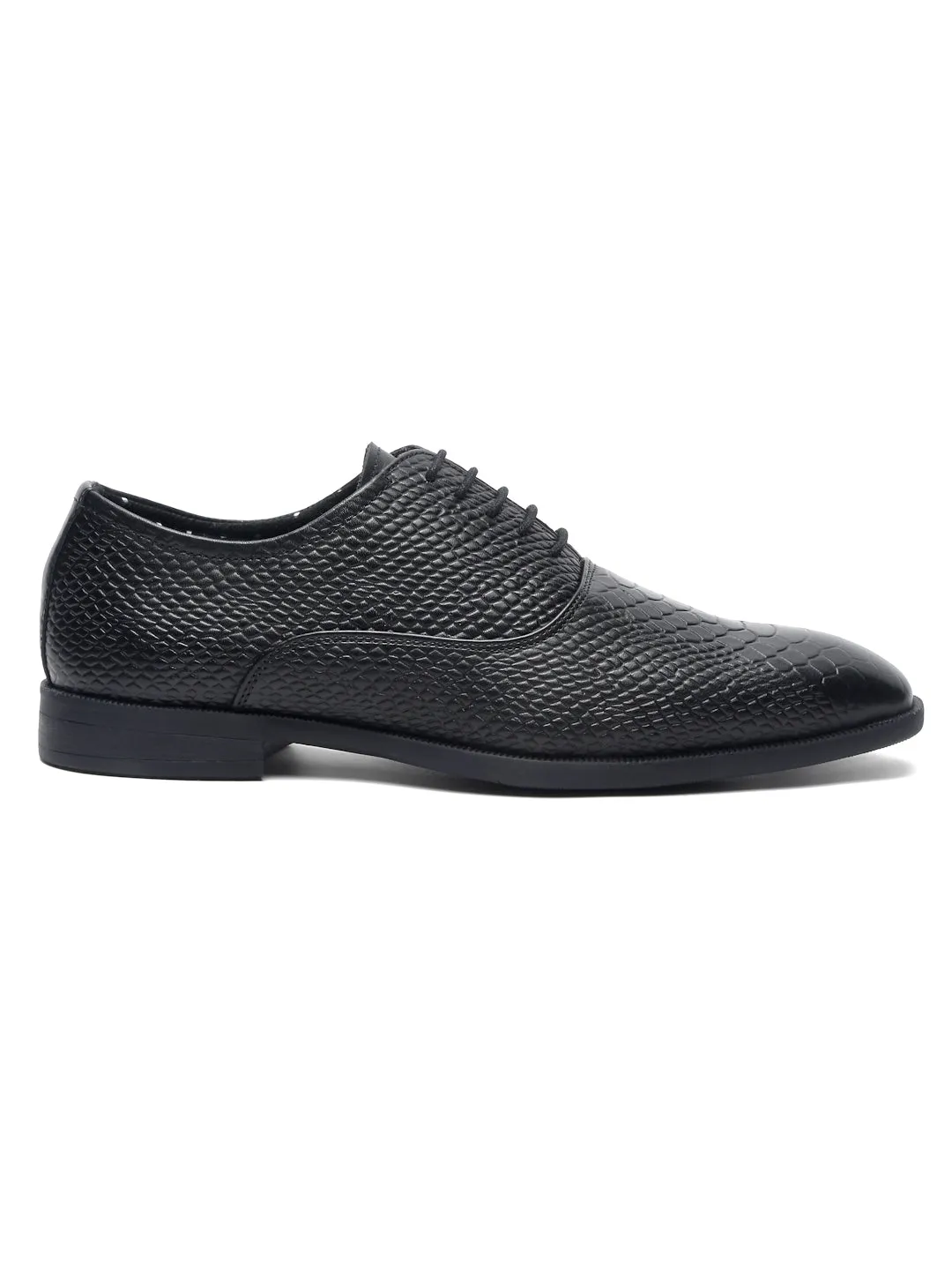 Teakwood Leather Men Black Snake Print Leather Oxfords