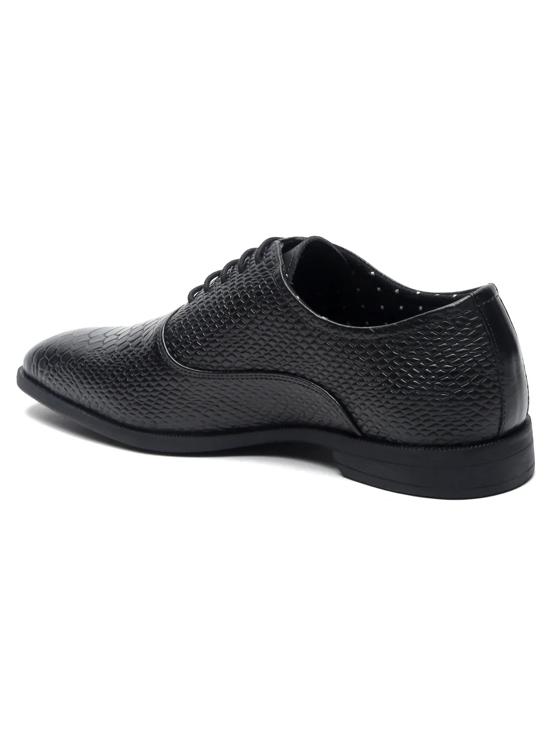 Teakwood Leather Men Black Snake Print Leather Oxfords