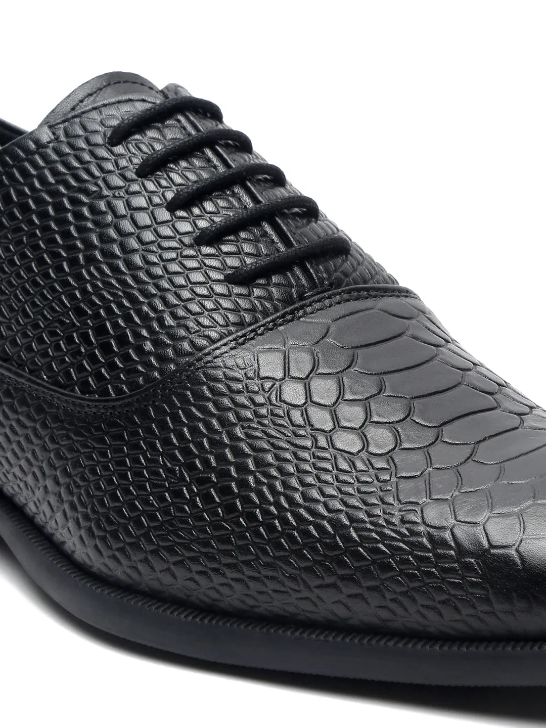 Teakwood Leather Men Black Snake Print Leather Oxfords