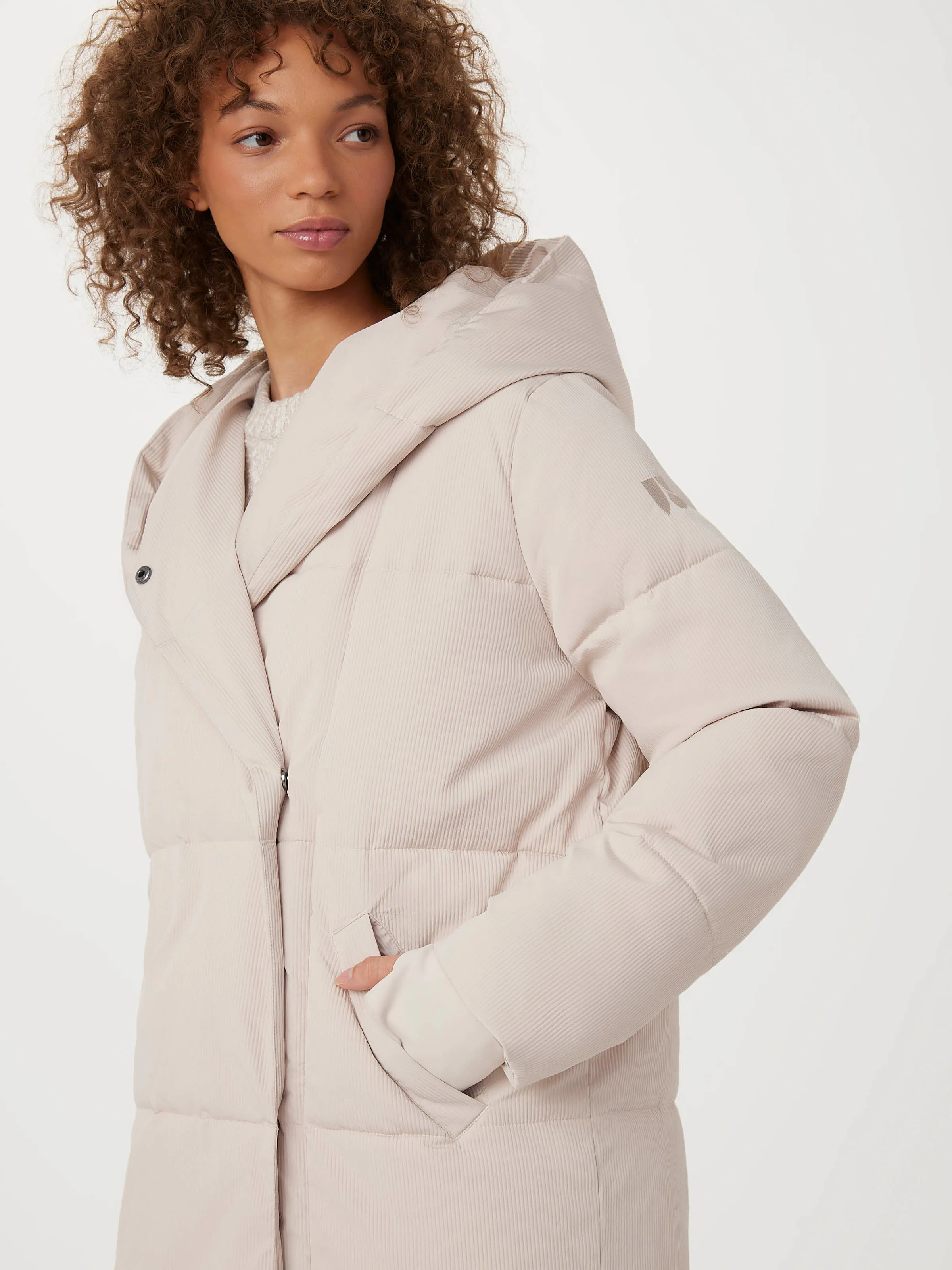 The Ribbed Hygge Puffer Coat in Grey Morn