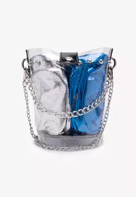 Transparent Bucket Bag With Metallic Pouch