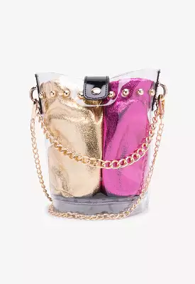 Transparent Bucket Bag With Metallic Pouch