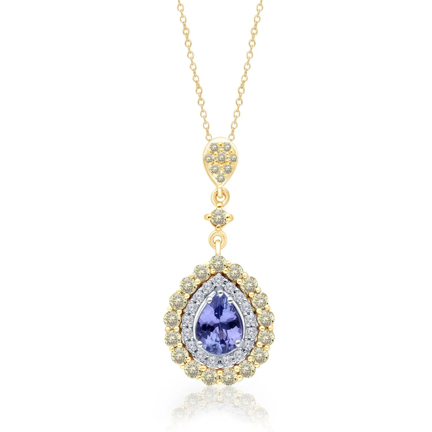 Two Tone Gold Tanzanite with Fancy & White Diamond Renaissance Pendant