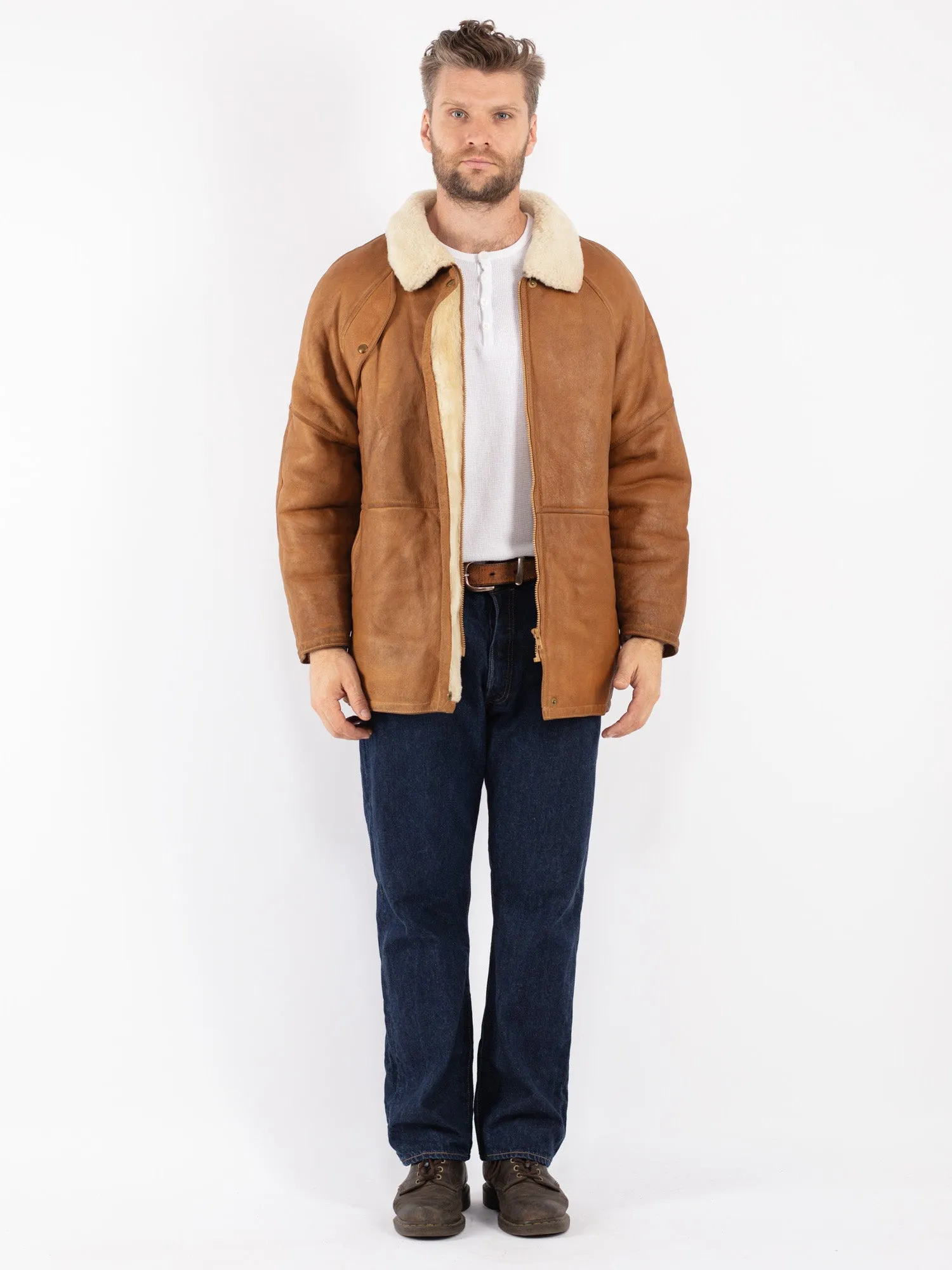 Vintage 70's Men Sheepskin Jacket in Brown