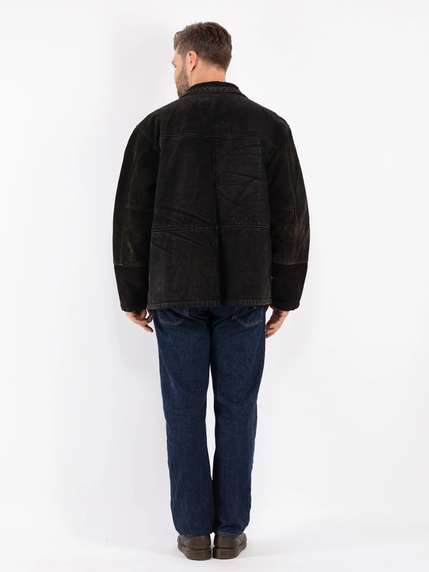 Vintage 90's Men Suede Sherpa Jacket in Black