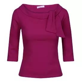 Vintage Magenta Purple 3/4 Sleeve Tie Neck Top