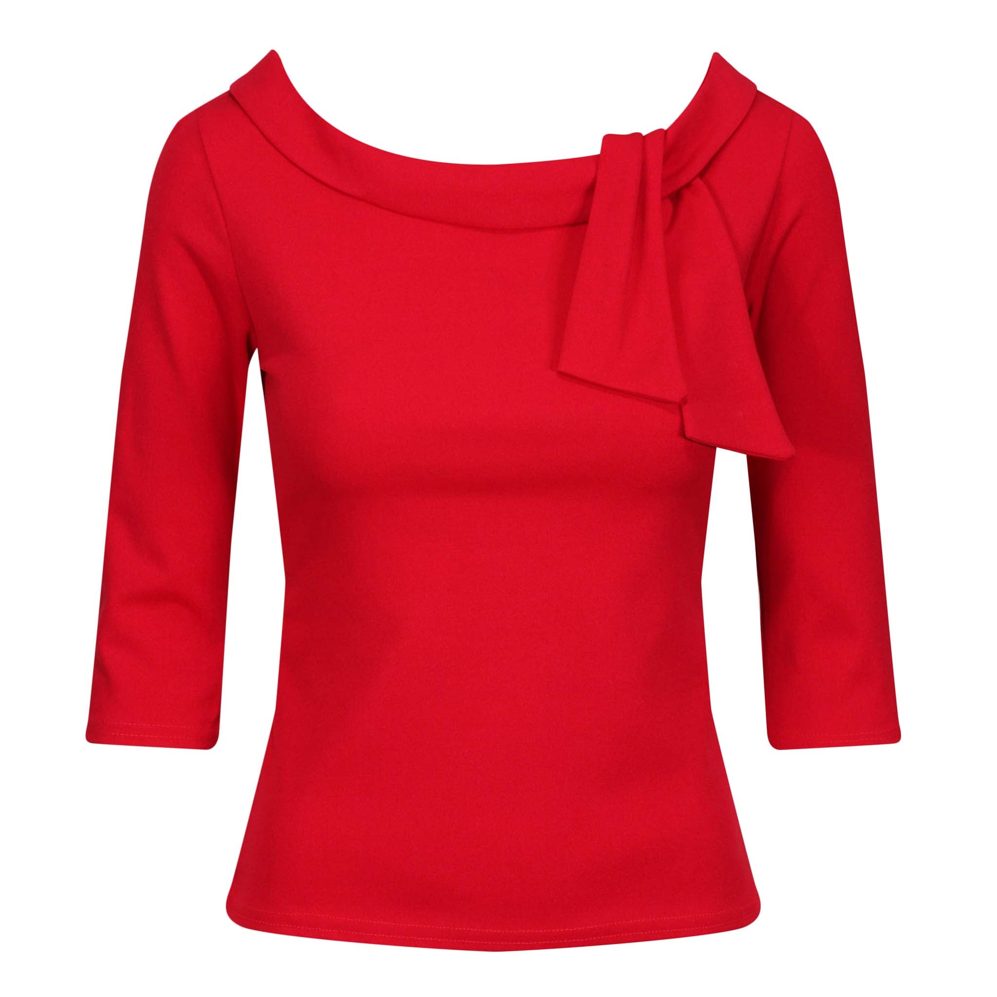 Vintage Red 3/4 Sleeve Tie Neck Top