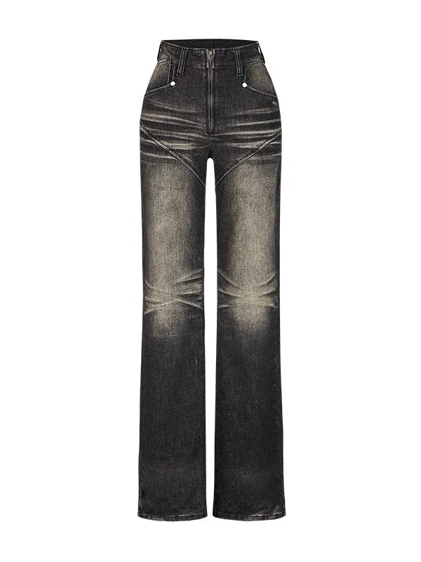 Washed Slimming Stretch Straight Jeans