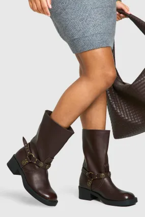 Wide Width Western Style Buckle Detail Boots