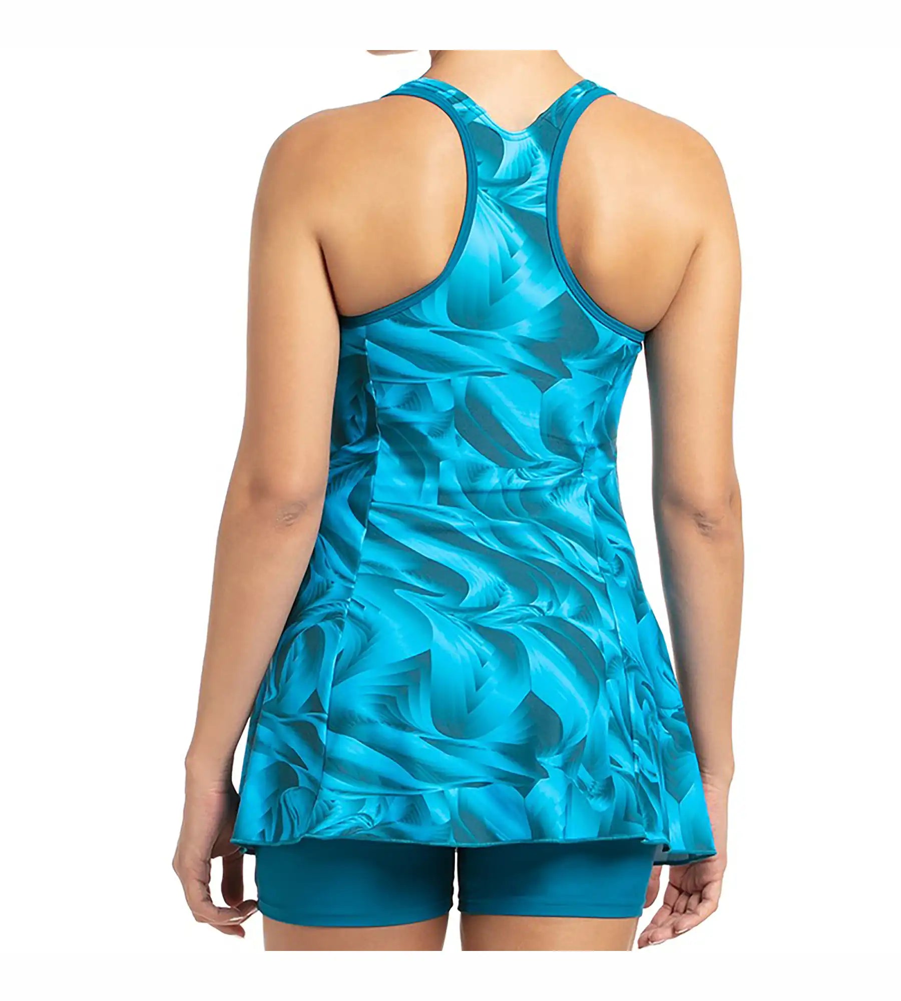 Women's Endurance10 Printed Swimdress With Boyleg - Nordic Teal & Powder Blue