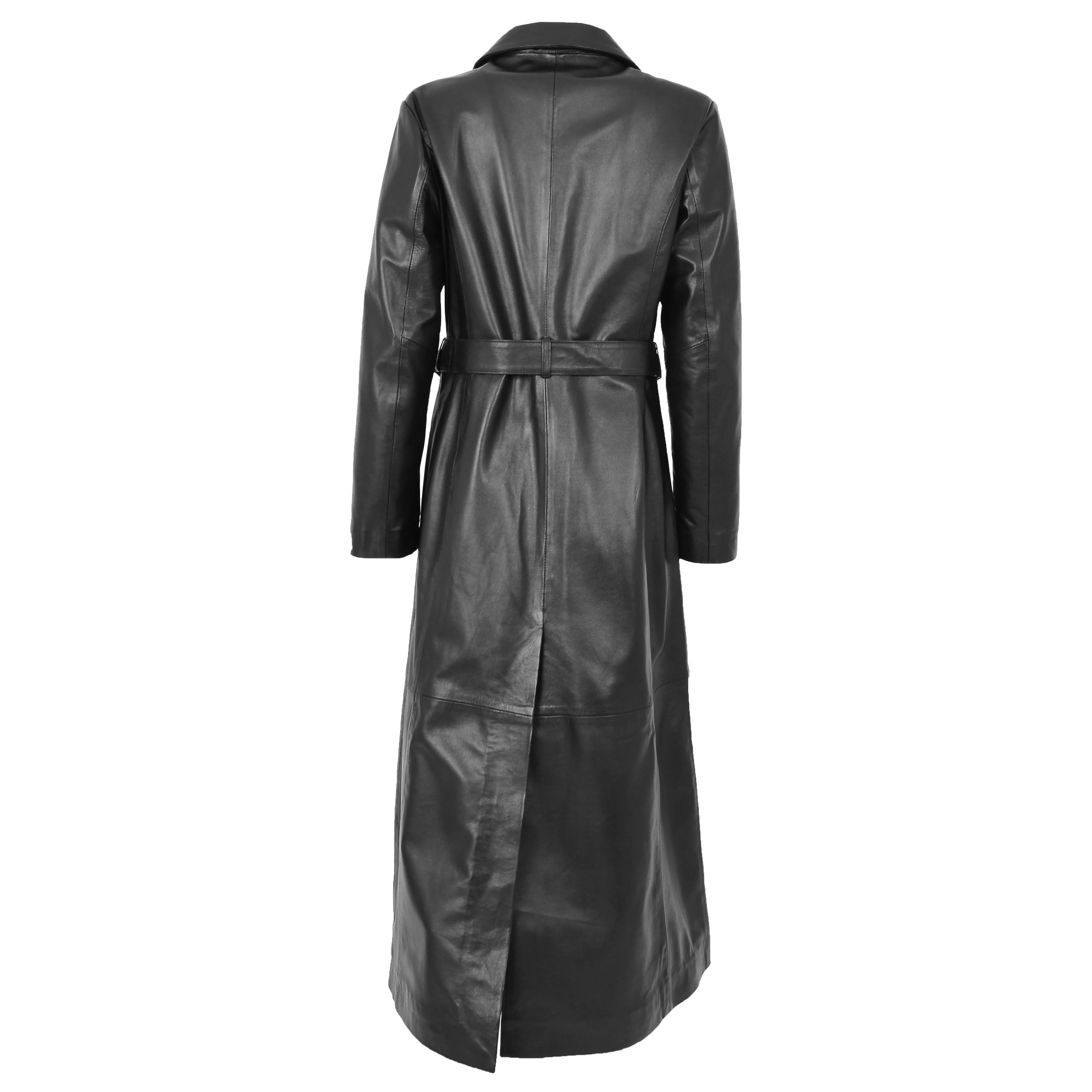 Womens Leather Full Length Classic Coat Gabbie Black