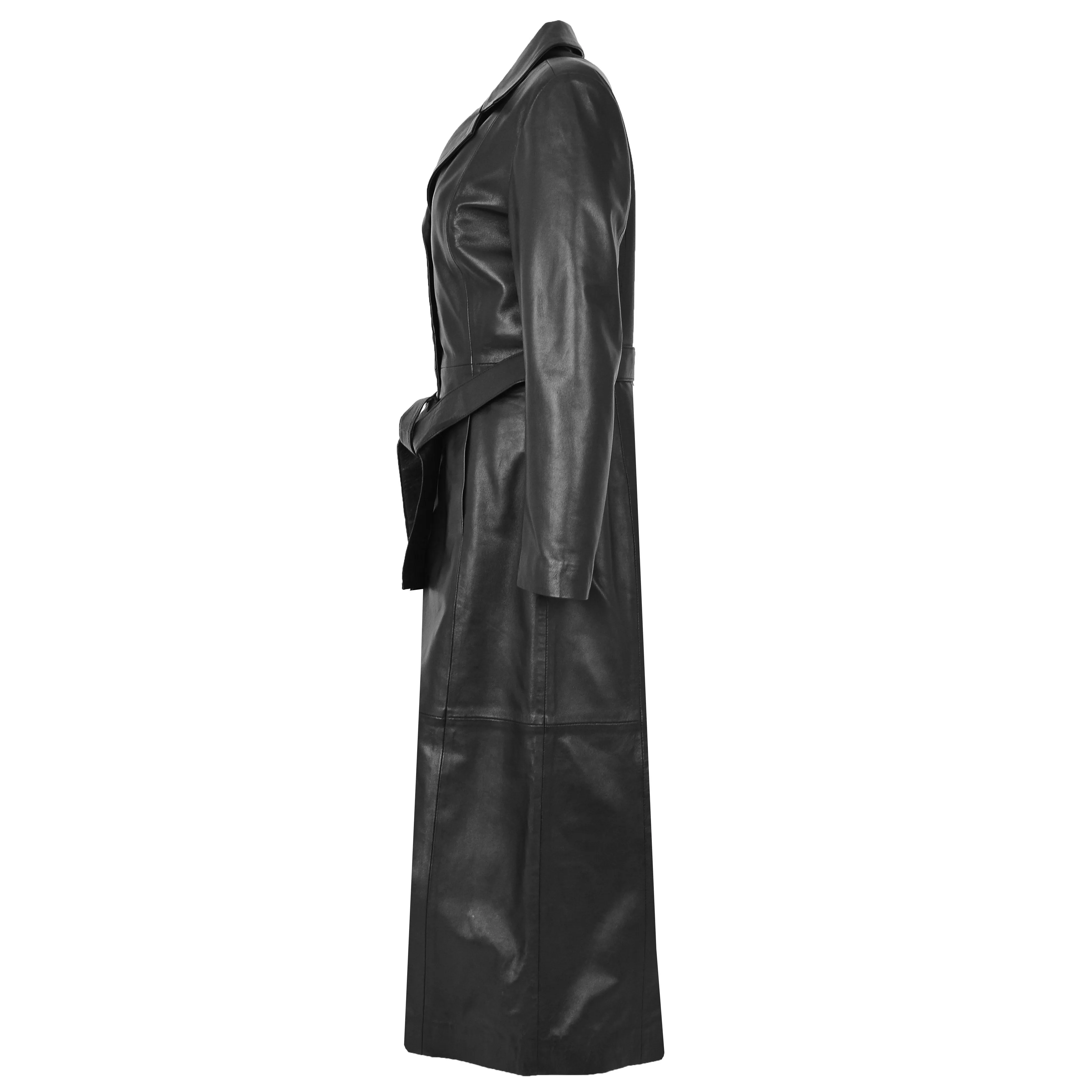 Womens Leather Full Length Classic Coat Gabbie Black