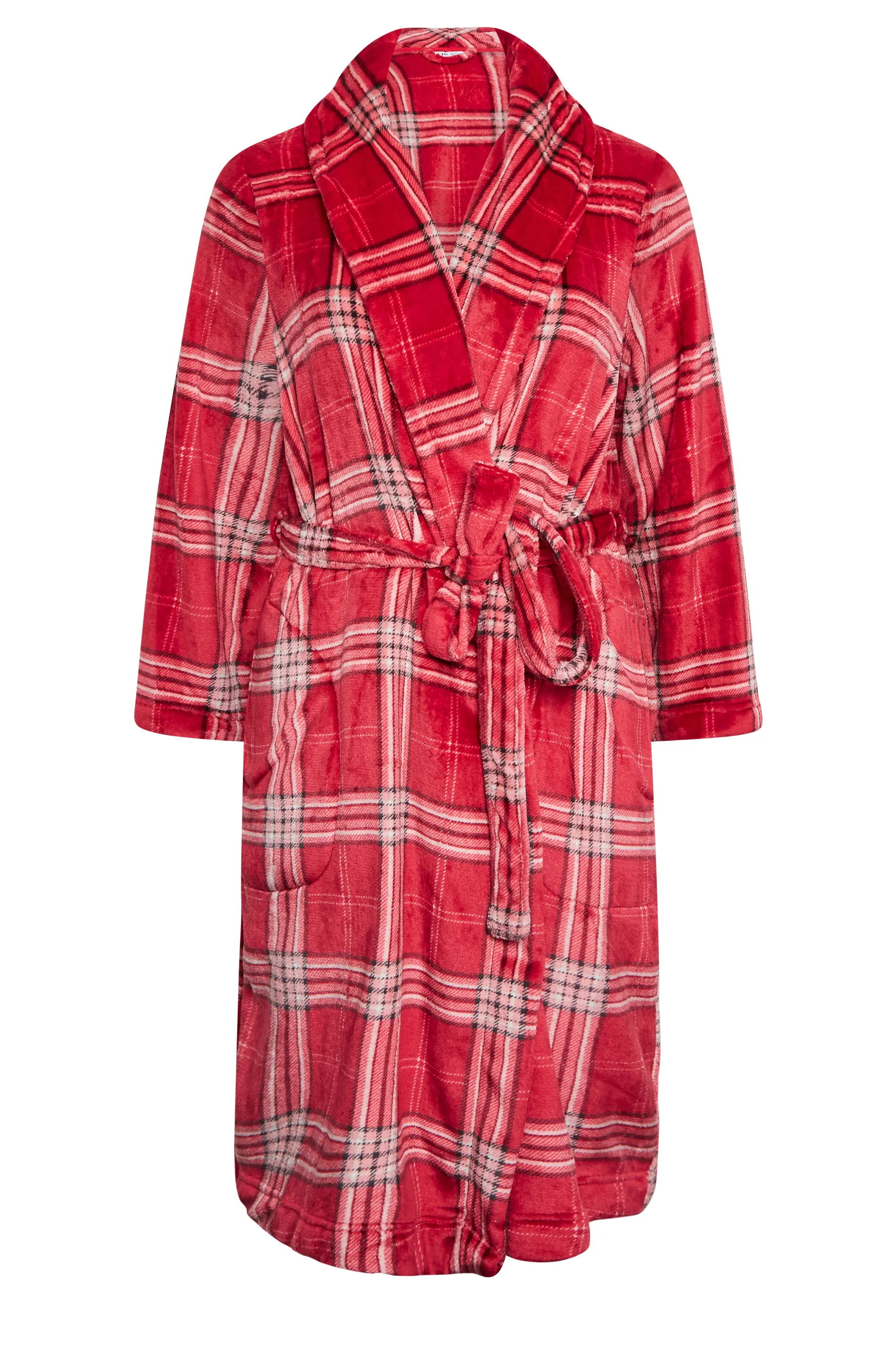 YOURS Curve Red Check Print Shawl Collar Dressing Gown